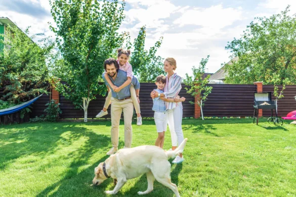 family in their sustainable backyard