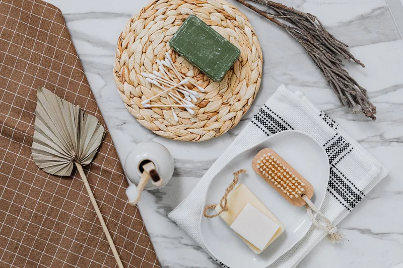 A layout of zero-waste bathroom products zero-waste bathroom products